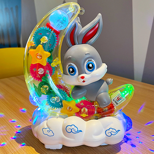 儿童电动透明齿轮月亮兔子玩具，1-3岁2宝宝，灯光音乐男女孩生日礼物