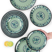 密胺青花瓷餐具圆形盘子塑料，菜盘仿瓷碟子圆盘火锅，餐盘快餐盘商用