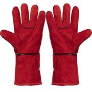 红色牛皮加长加厚电焊工手套里衬绒布，二层防隔热劳保防护耐磨手套