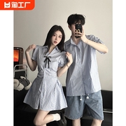 小众设计感情侣装夏季韩版短袖，衬衫男女连衣裙，法式一裙一衣ins潮