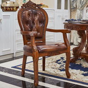 欧式餐椅实木椅子奢华洽谈酒店，软包皮艺古典餐椅，美式仿古休闲椅子