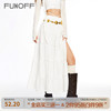 funoff巴黎街头#度假风开叉棉感系带，白色半身长裙波西米亚a字裙