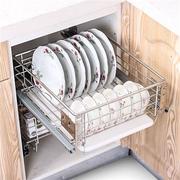 厨房加深304不锈钢碗碟拉篮 抽屉式橱柜阻尼调味置物架小尺寸单层