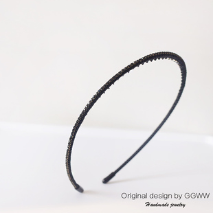 GGWW原创极细带齿发箍黑色水钻隐形发卡手工细钻头箍实用压发防滑