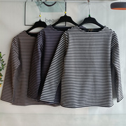 日本订单针织条纹海军风，圆领女款长袖t恤衫