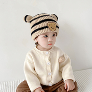 秋冬季宝宝帽子小熊，儿童针织帽男童女童毛线，帽套头帽婴儿保暖帽