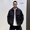 JIDERE日系休闲简约假两件棉衣B外套男士秋冬翻领黑色百搭夹克棉