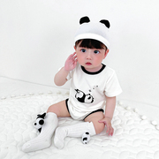 夏季韩国童装婴儿连体衣男女宝宝熊猫印花三角爬服婴童哈衣包屁衣
