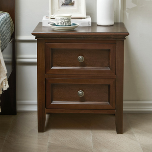美式实木床头柜现代简约小型床边柜轻奢床头收纳柜卧室简易置物架