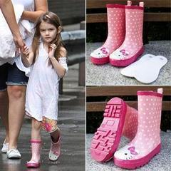 儿童雨鞋雨靴女童橡胶保暖防滑水鞋 韩国KT猫雨鞋不带提手