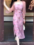 她来了复古馆清冷蔷薇粉旗袍新中式改良夏季仙女款修身古典连衣裙