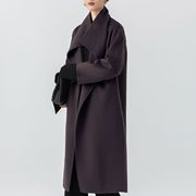 TO*T设计款30羊绒不对称大翻领长款毛呢外套女式双面呢大衣Z31014