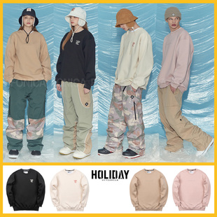 2223HOLIDAY韩国滑雪长款卫衣双单板套头圆领乳白色保暖抓绒休闲
