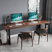 实木双人电脑桌台式家用简约现代办公桌，北欧卧室书桌黑胡桃木桌子