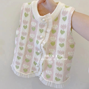 韩国童装女童马甲春季洋气宝宝韩版上衣儿童甜美开衫针织背心