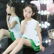 女童韩版时尚中大童套装，2023夏季童装短袖洋气无袖两件套儿童