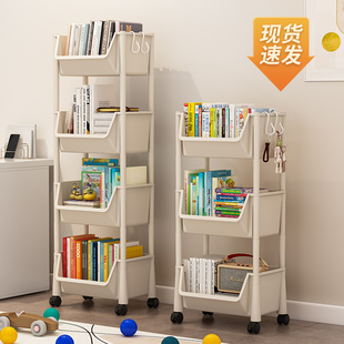 可移动书架置物架儿童玩具收纳架，多层家用小推车带轮落地简易书柜