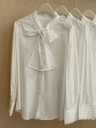 CHAO级！白色打底衬衣设计感超好看蝴蝶结系带长袖宽松上衣女