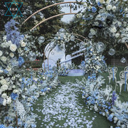 婚庆排花花排雾霾蓝色装饰婚礼过道花T台花艺背景婚礼布置