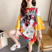 一件代发短袖t恤裙女夏季中国风改良旗袍，胖mm宽松时尚连衣裙