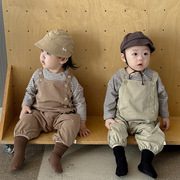 宝宝秋装衣服连体套装秋季韩版童装婴儿条纹T恤背带裤两件套