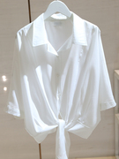 白色衬衫女短袖2023夏季宽松显瘦防晒上衣设计感小众中袖衬衣