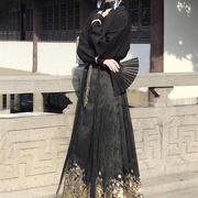 新中式国风汉服古装改良v领上衣女秋季搭配黑色马面裙日常两件套