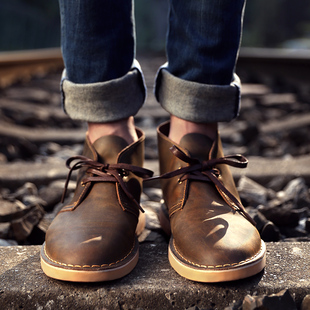 马丁靴男春季复古工装靴户外低帮美式大头中帮牛皮鞋沙漠靴短靴子
