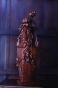 国宝珍品富贵平安海黄老料紫油梨牡丹貔貅，花瓶木雕收藏名家孤品