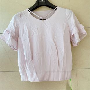 布系列(布系列)肉粉色雪纺，衫女短袖夏喇叭(夏喇叭)袖，上衣小衫雪纺衬衫品牌折扣