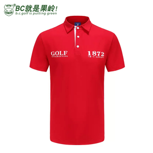 BCGOLF高尔夫男款T恤 上衣短袖衫休闲运动服装 夏翻领男式 红色