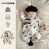男宝宝婴儿衣服春装，中国风洋气婴幼儿外出满月百天超萌可爱连体衣