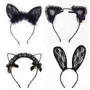 性感蕾丝羽毛兔耳朵发饰发箍装扮猫耳朵头箍派对头扣头饰