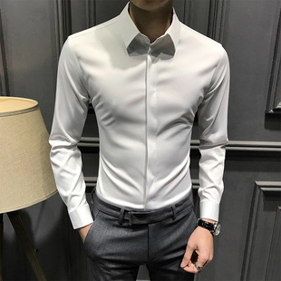 春秋男士衬衫长袖韩版商务，暗扣加绒保暖衬衣，2024修身高级免烫
