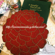 laceshabby欧美进口奢华纯手工缝制钉珠红色，玫瑰盘垫餐垫首饰垫