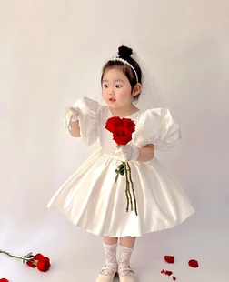 女童连衣裙儿童生日白色礼服公主，裙蓬蓬纱裙，表演出服宫廷风拍照服