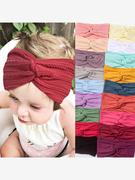 儿童发带 宝宝纯色尼龙提花宽交叉头巾baby turban hair band