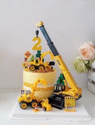吊车蛋糕装饰摆件挖机推土机工程车儿童男孩小孩生日甜品台插件