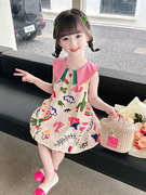 女童夏装连衣裙2024夏季彩虹涂鸦韩版小女孩小宝宝公主裙洋气