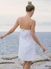 海边度假棉麻吊带裙短款露背女夏季性感中裙一字，领亚麻连衣裙子