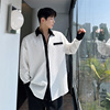 秋季韩版黑白网红撞色衬衫，男长袖气质高级感小香风休闲痞帅衬衣潮