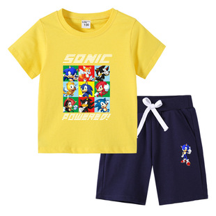 索尼克Sonic儿童夏季套装短袖T恤短裤纯棉6岁男孩女童装9音速小子