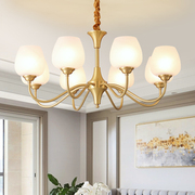 美式客厅吊灯卧室餐厅楼梯，欧式简约简美大气法式复古高端全铜灯具