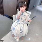 古装青花瓷演出服女童汉服夏款儿童中国风公主裙套装小童唐装复古