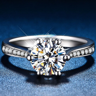 韩版时尚气质六爪群镶钻锆仿真钻戒开口戒指女2克拉活口指环饰品