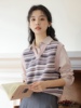 秋冬韩版设计感小众polo领假两件拼接套头针织，毛衣马甲上衣衬衫