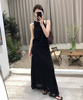 黑色镂空针织半身裙系带背心上衣，两件套女2024韩版长裙套装裙