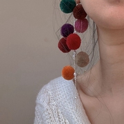 原创设计秋冬彩色毛球球珍珠，流苏耳环少女个性，气质百搭耳坠