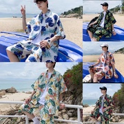 沙滩衬衫套装海南岛沙滩服男三亚海边度假花，情侣夏威夷衬衣两件套