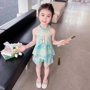 女童夏装时髦洋气套装2024中国风吊带儿童装宝宝夏季网红衣服